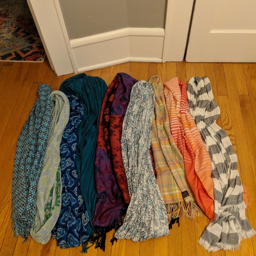 Set of 9 scarfs from target, boutiques, Oldnavy